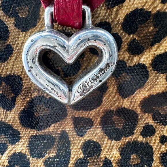 Brighton Leopard Print Tote – Red Croc Trim Shoulder Bag with Heart Charm - Picture 6 of 10